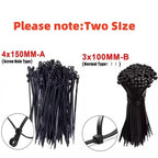 500/100PCS Screw Hole Cable Ties Reusable Fixed Nylon Cable Ties