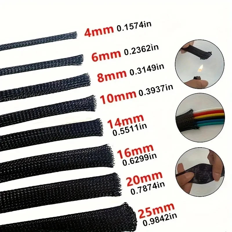 10m /32.8 Feet Pet Expandable Braided Mesh Sleeve Black Flexible Wire