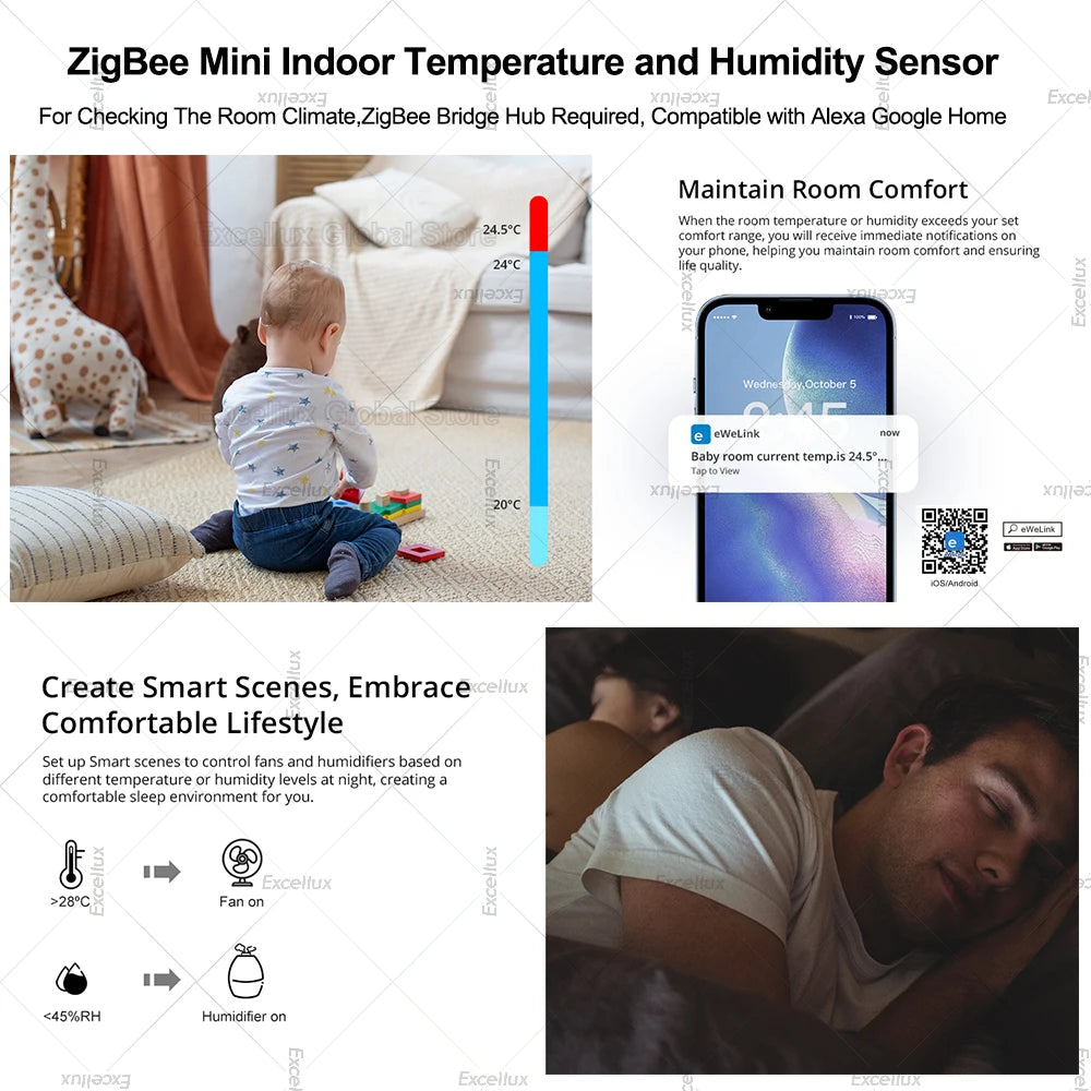 EWelink Smart Zigbee Temperature Humidity Sensor App Control Indoor