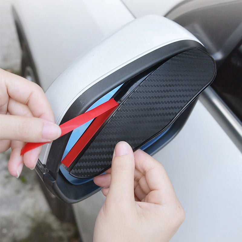 2Pcs Carbon Fiber Car Rearview Mirror Rain Shield Eyebrow Flexible Car