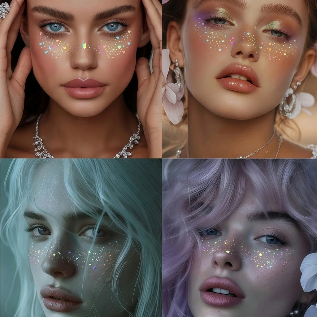 6 Sheets Glitter Freckles Holographic Stickers Heart Freckle Tattoos