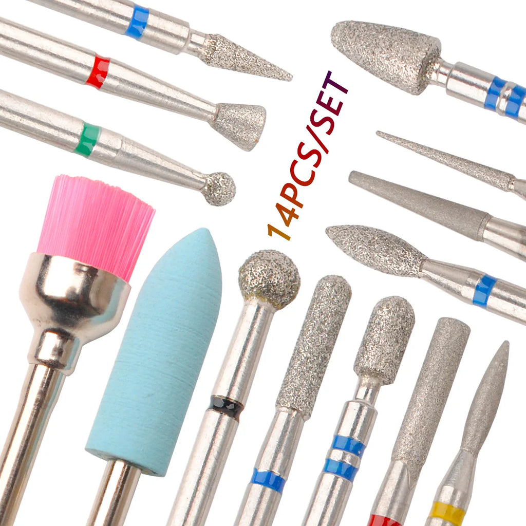 14pcs/set Nail Drill Machine Bit Nail Gel Removal Polishing Tools