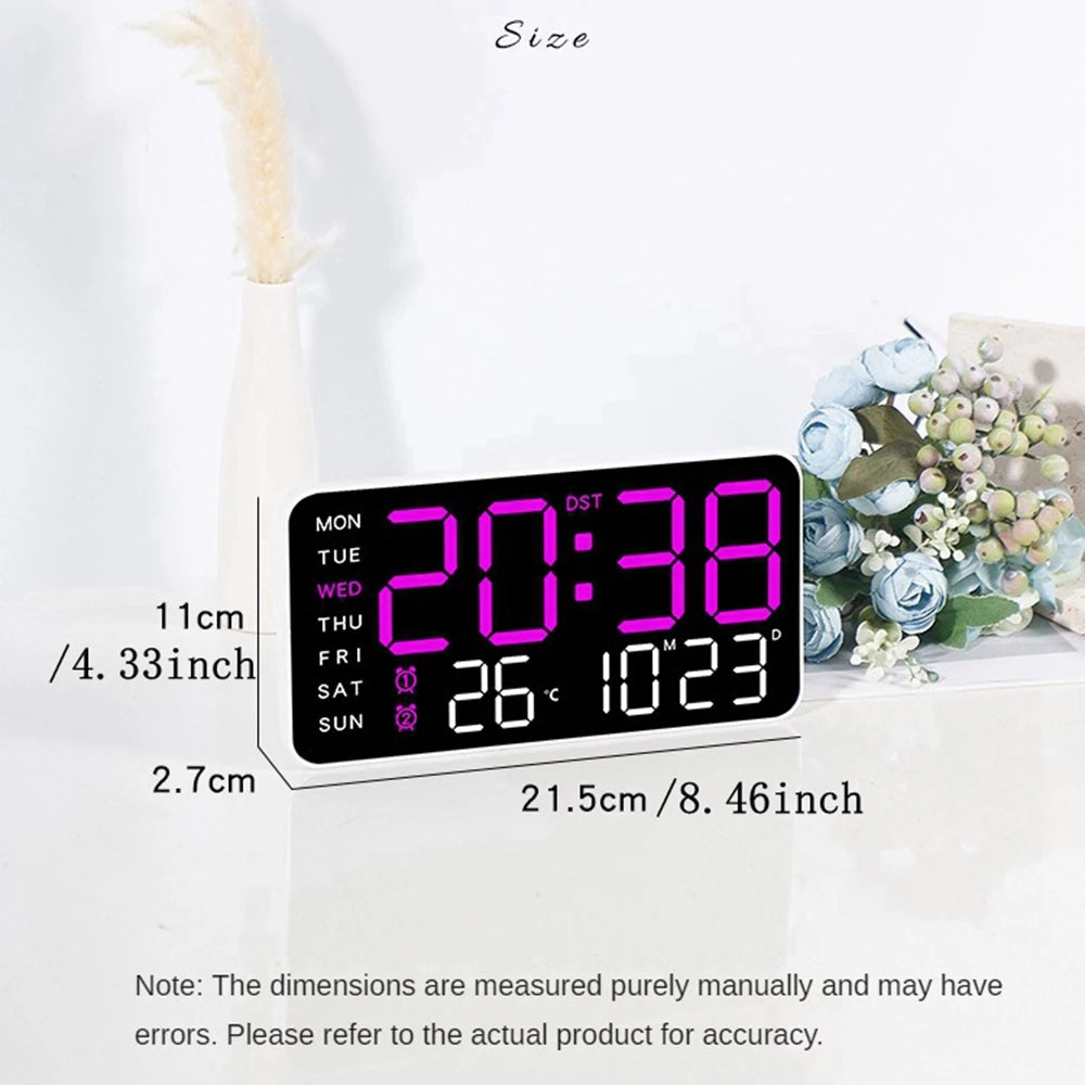 LED Digital Wall Clock Temperature Date Week Display Table Alarm
