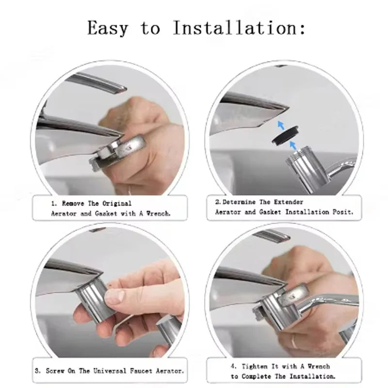 1pc 1080° Swivel Stainless Steel Faucet Extender Splashproof Dual