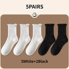 5 Pairs /Lot Socks for Women Ruffle Middle Tube Ankle Short Breathable