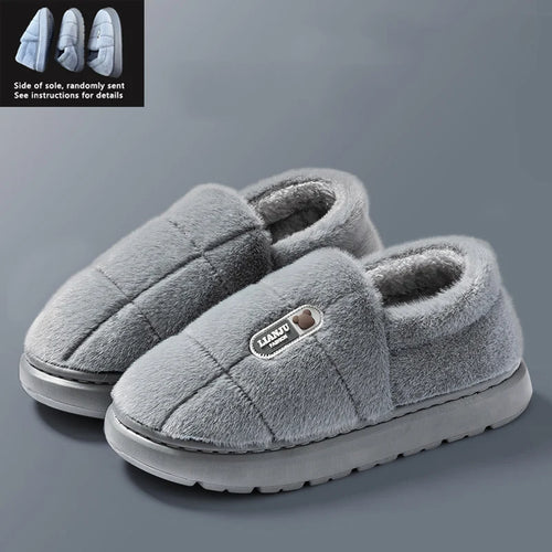 Men's slippers Winter Solid Color Wrap Heels Plush Slippers Non-slip