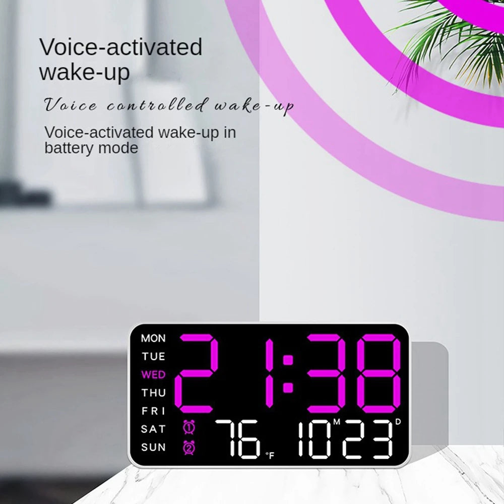 LED Digital Wall Clock Temperature Date Week Display Table Alarm