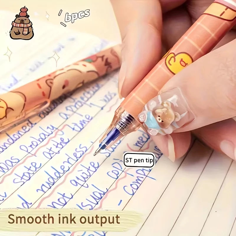 6Pcs Capybara Kawaii Gel Pen Set Cute Aesthetic Stationery