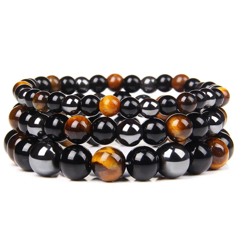 Natural Black Obsidian Hematite Tiger Eye Beads Bracelets Men for