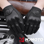 Vintage Black Leather Motorcycle Gloves Summer Men Motorbike Racing