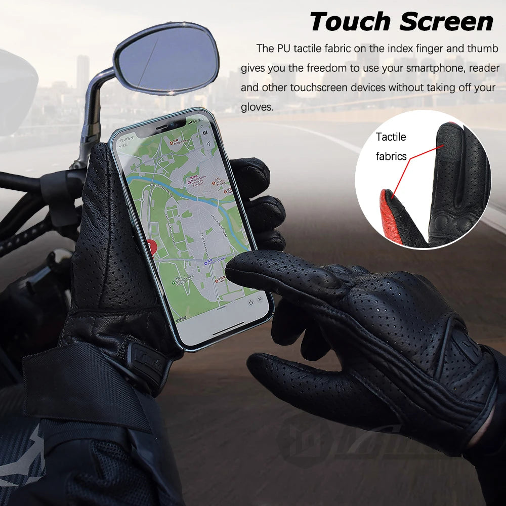 Vintage Black Leather Motorcycle Gloves Summer Men Motorbike Racing