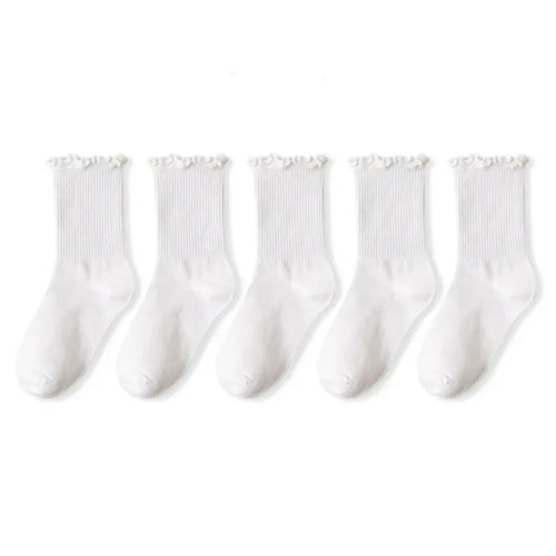 5 Pairs /Lot Socks for Women Ruffle Middle Tube Ankle Short Breathable