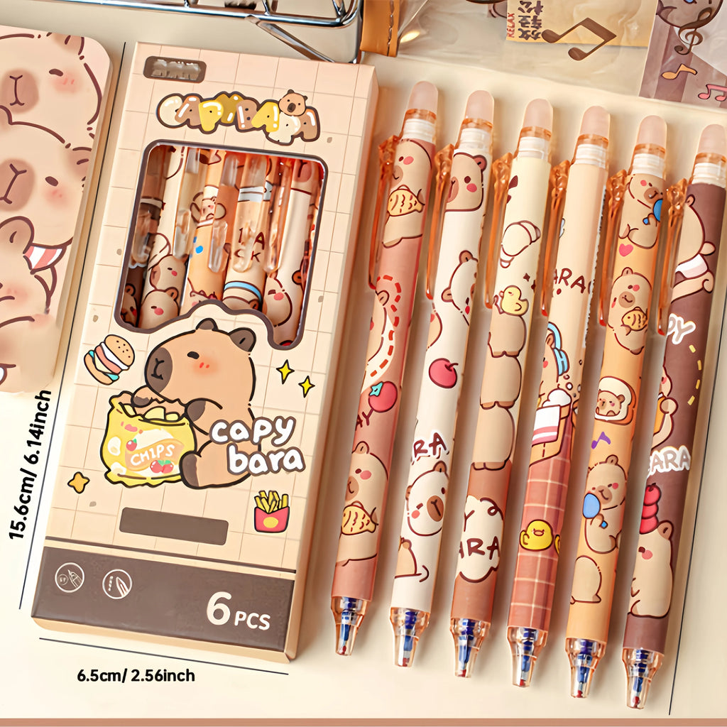 6Pcs Capybara Kawaii Gel Pen Set Cute Aesthetic Stationery