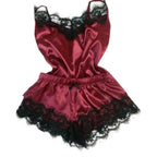 Summer Lace Silk Pajama Set for Women Sleepwear Sexy Lingerie Cami Top