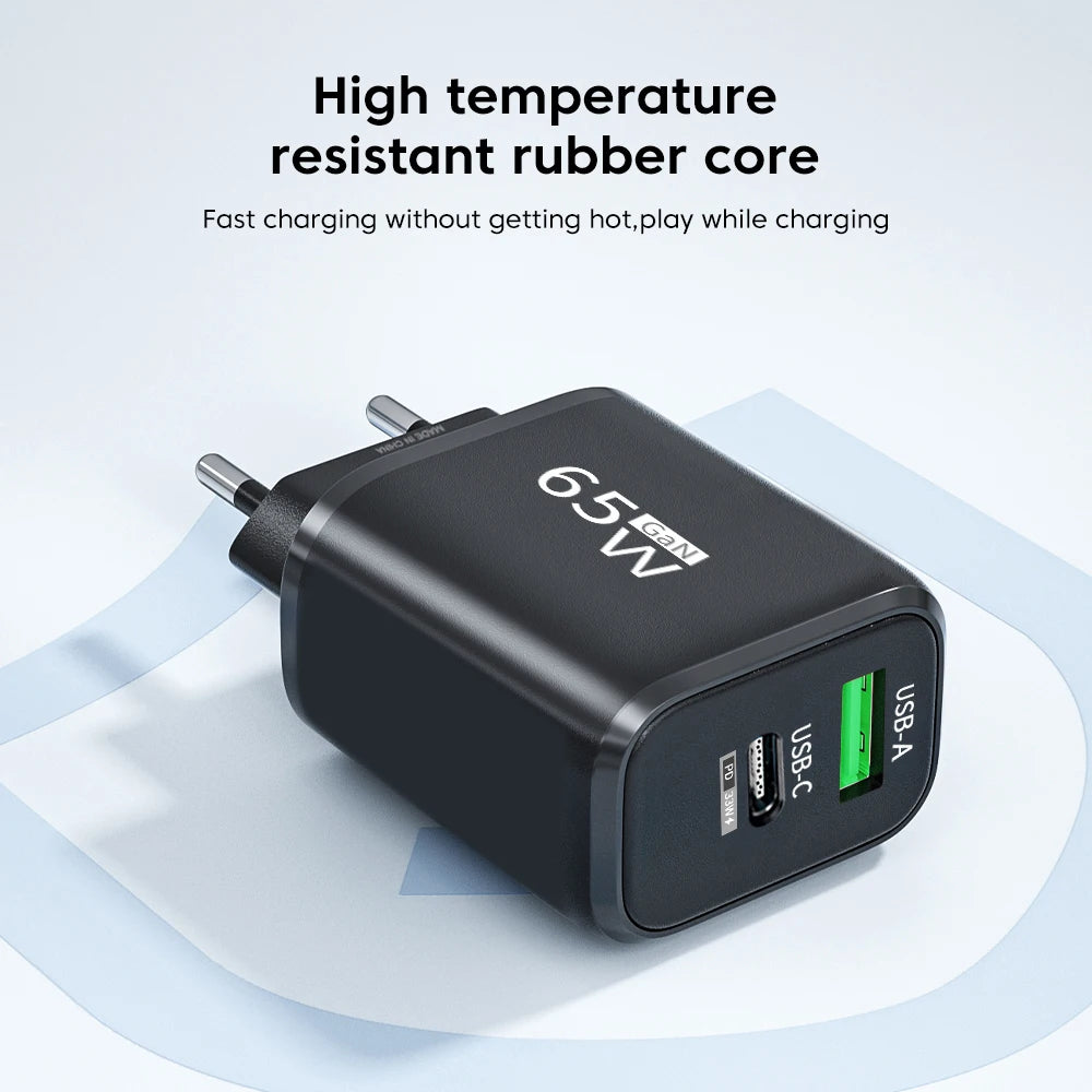USB Charger 65W GaN Type C Fast Charging PD Power Adapter Quick
