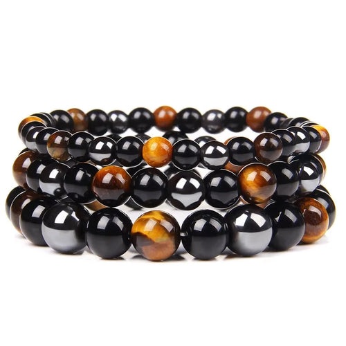 Natural Black Obsidian Hematite Tiger Eye Beads Bracelets Men for