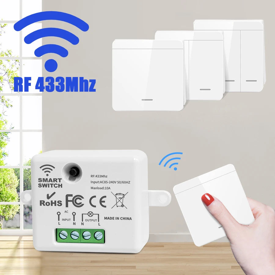 Wireless Light Wall Switch Relay Receiver RF 433Mhz 1/2/3Gang Panel