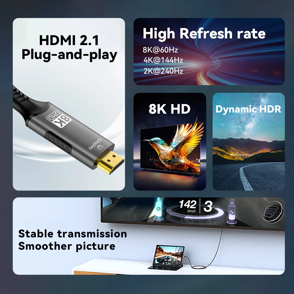 USB C to HDMI Cable 8K@60Hz 4K@120Hz Type C to HDMI-Compatible HDTV