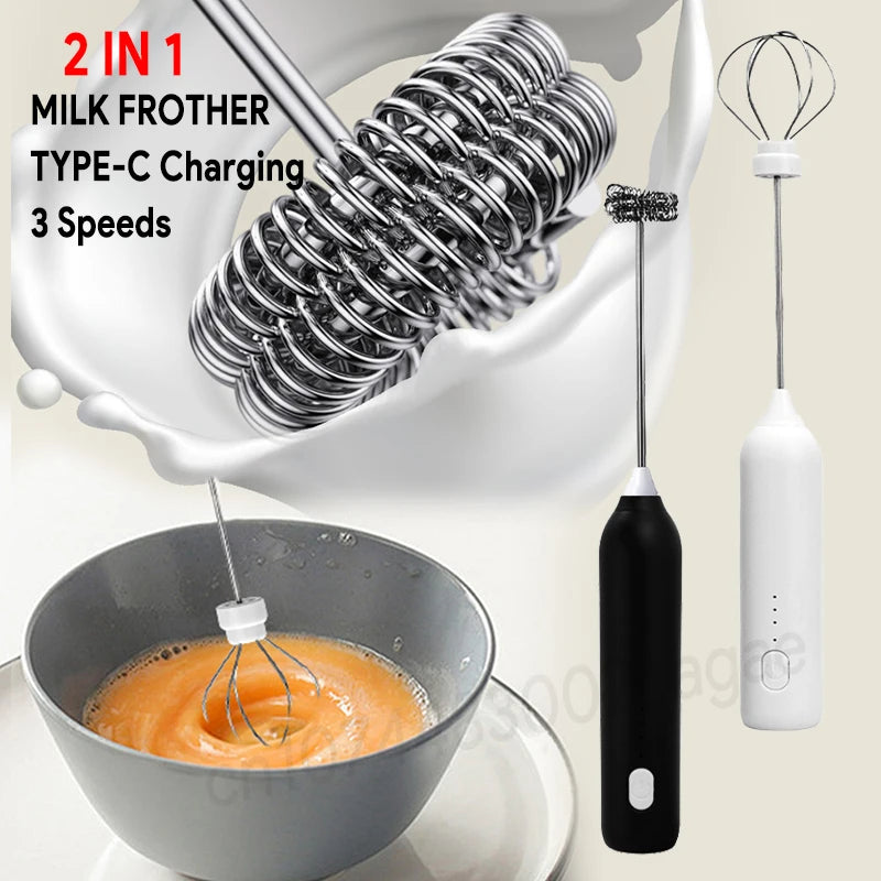 HOT  Electric Milk Frother + Egg Beater Wireless Type-C Charging 3