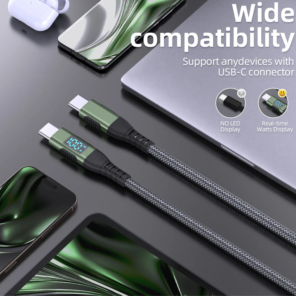 100W USB C to USB C Cable Type C PD 5A FastCharging for LED Display