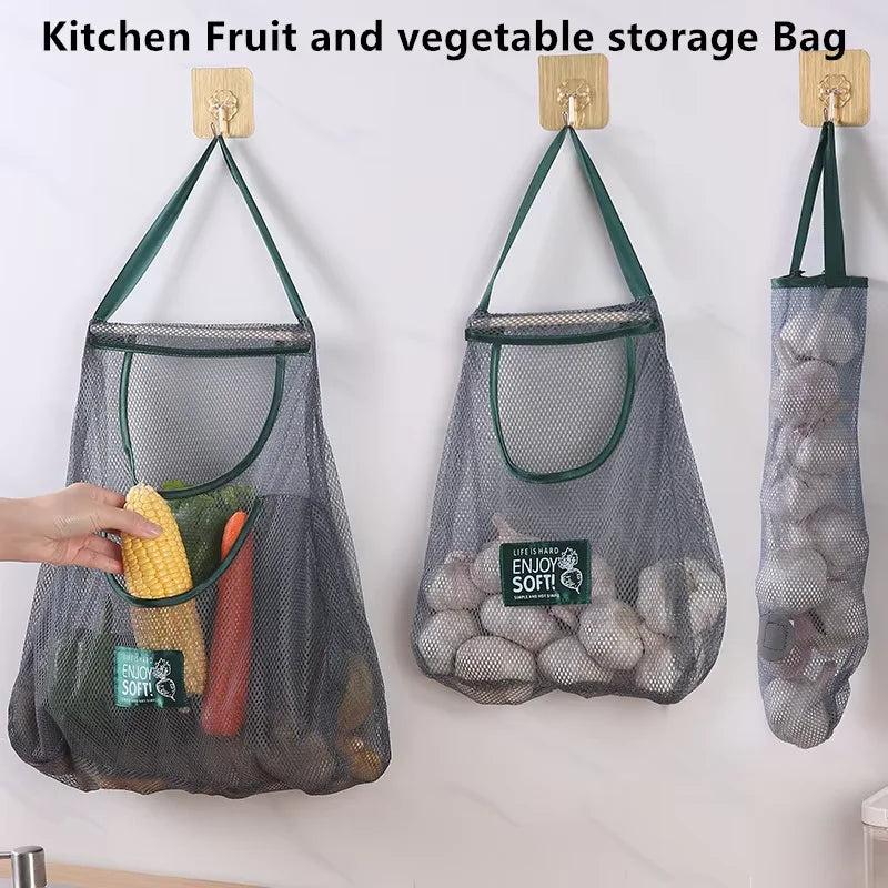 Reusable Storage Bags Kitchen Hanging Mesh Bag Home Fruit And