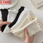 5 Pairs /Lot Socks for Women Ruffle Middle Tube Ankle Short Breathable