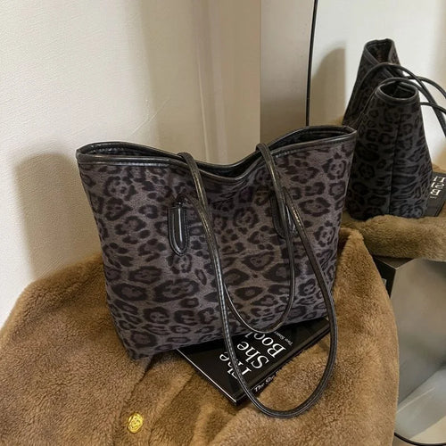 Retro Leopard Print Tote Bag Large Capacity Casual Versatile Commuter