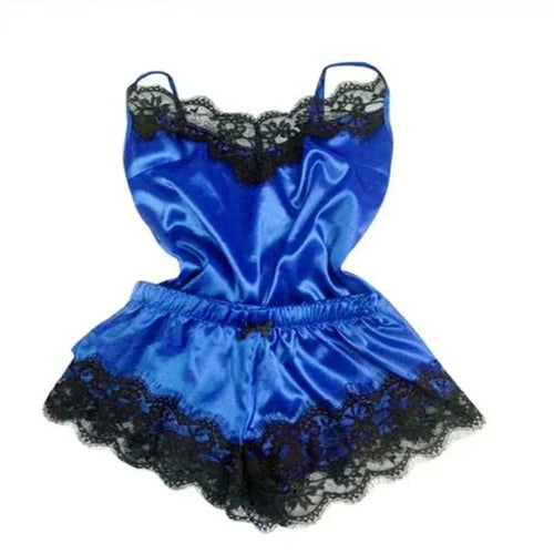 Summer Lace Silk Pajama Set for Women Sleepwear Sexy Lingerie Cami Top