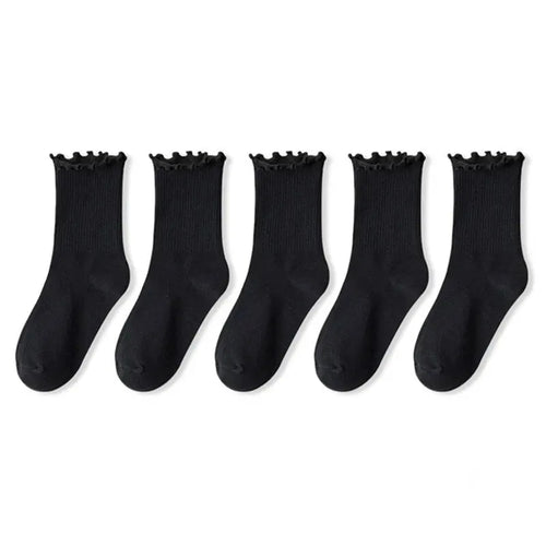 5 Pairs /Lot Socks for Women Ruffle Middle Tube Ankle Short Breathable