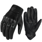 Vintage Black Leather Motorcycle Gloves Summer Men Motorbike Racing