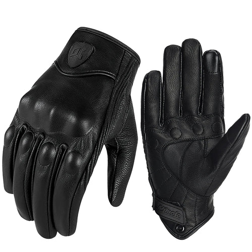 Vintage Black Leather Motorcycle Gloves Summer Men Motorbike Racing