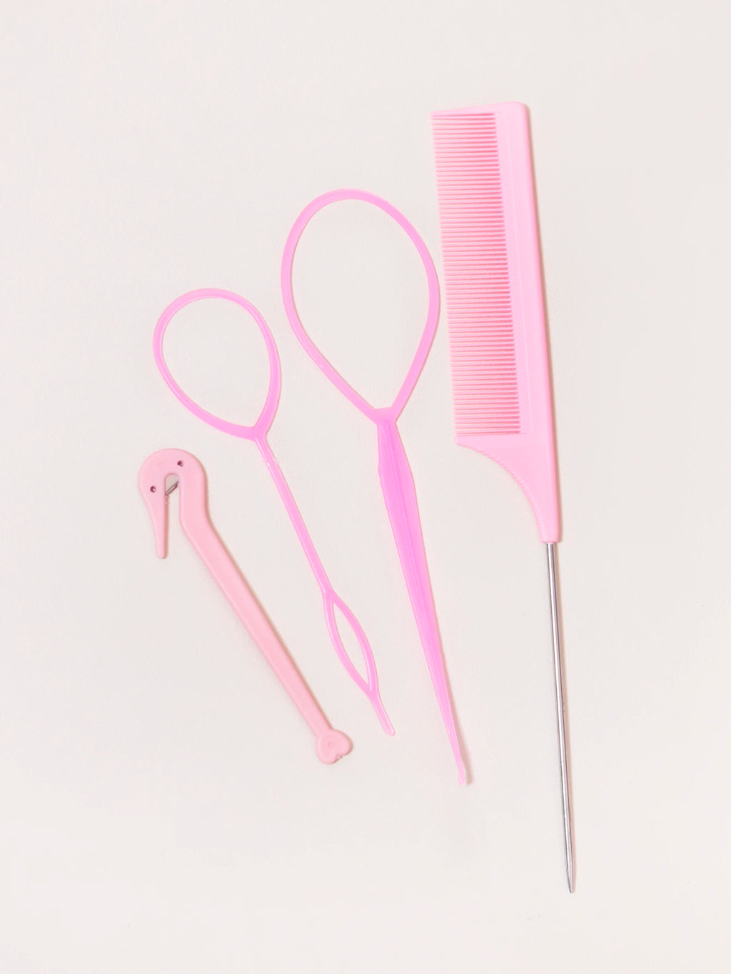 4-piece set, hair ring tool, rubber band cutter, mouse tail comb, hair