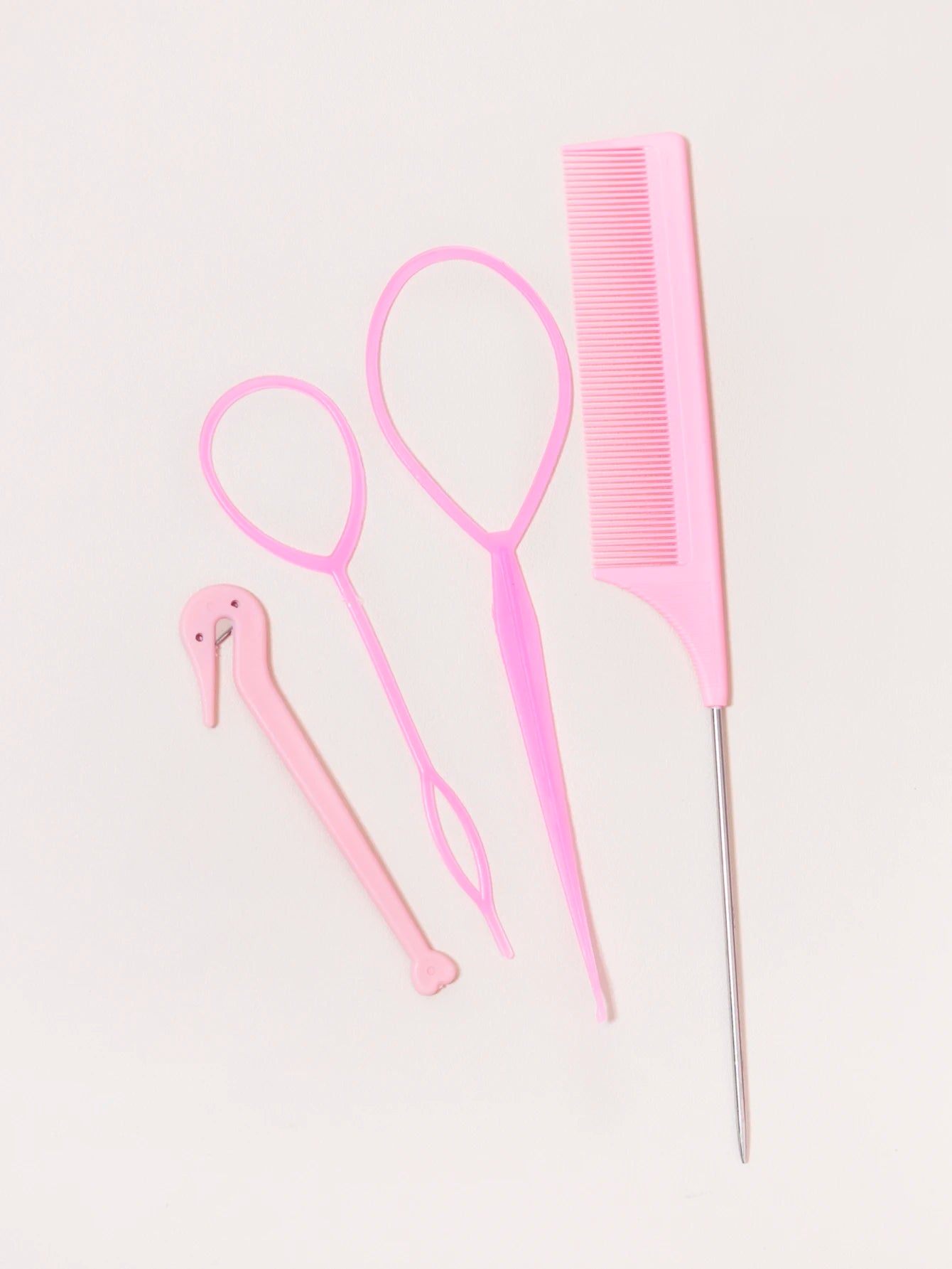4-piece set, hair ring tool, rubber band cutter, mouse tail comb, hair