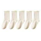 5 Pairs /Lot Socks for Women Ruffle Middle Tube Ankle Short Breathable