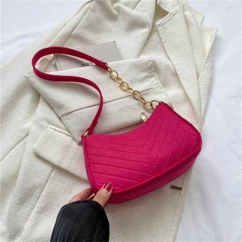New Brand Women Retro Underarm Bag Felt Solid Color Shoulder Bag