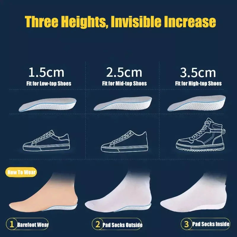 1.5/2.5/3.5 Cm Arch Support Height Increase Insoles Light Weight Soft