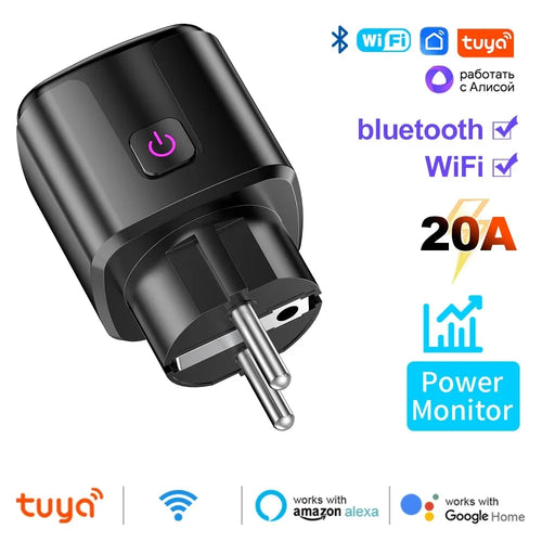 Tuya Smart EU Plug WiFi+Bluetooth 20A Socket With Power Monitoring