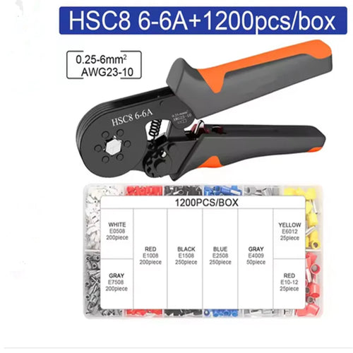 Hexagonal Self-Adjustable Ratchet Ferrule Crimping Tool Kit 23-10AWG