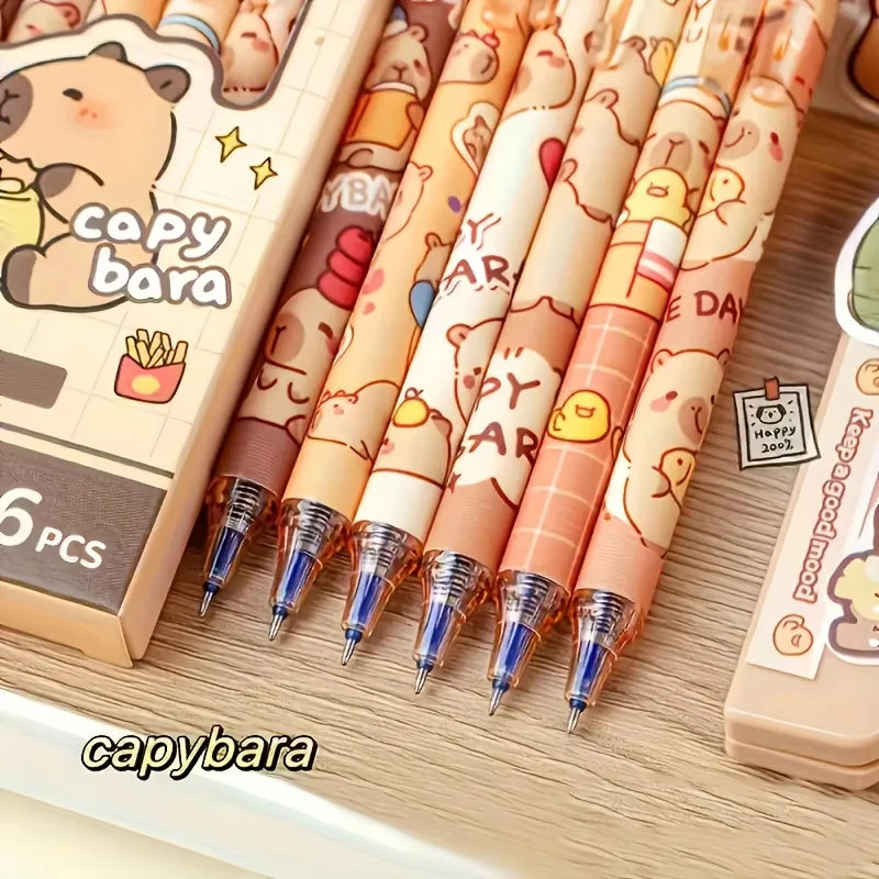 6Pcs Capybara Kawaii Gel Pen Set Cute Aesthetic Stationery