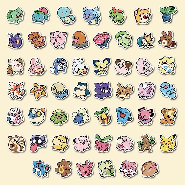 50PCS Kawaii Anime Pokemon Stickers Pikachu Decals DIY for Laptop