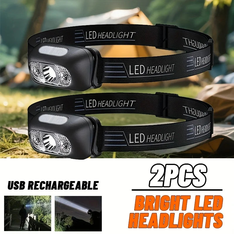 Strong Light Headlamp Portable LED Sensor Headlamp USB Rechargeable