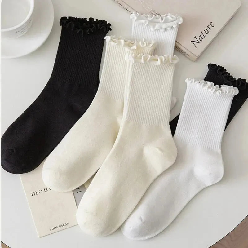 5 Pairs /Lot Socks for Women Ruffle Middle Tube Ankle Short Breathable