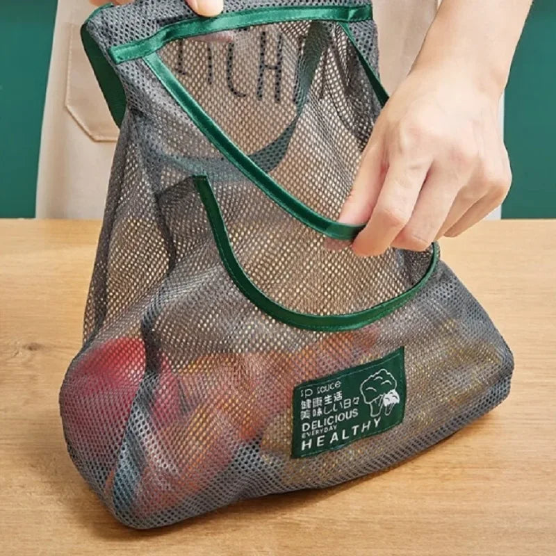 Reusable Storage Bags Kitchen Hanging Mesh Bag Home Fruit And