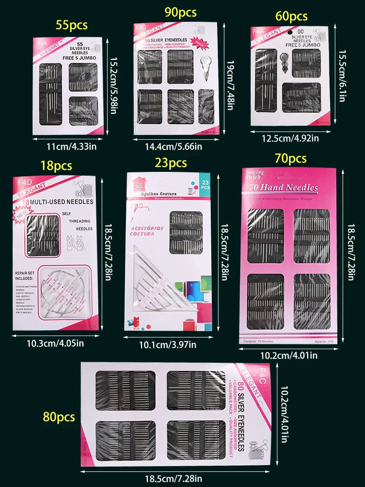 18/23/55/60/70/80/90pcs Stainless steel large eye hand sewing needle,