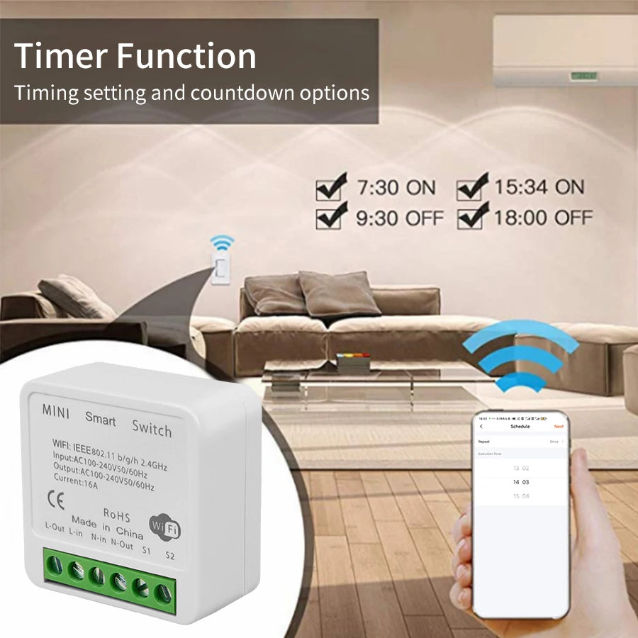 16A 20A Tuya WiFi Smart Switch 2-way Control Mini Smart Breaker Work