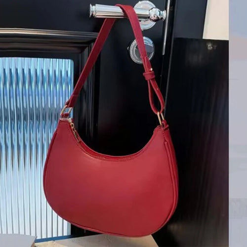 Womens Fashion Handbags Retro Solid Color Pu Leather Bag Half Simple