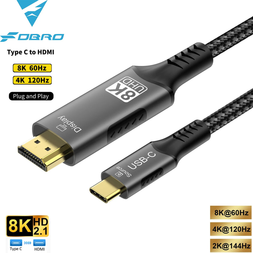 USB C to HDMI Cable 8K@60Hz 4K@120Hz Type C to HDMI-Compatible HDTV
