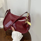 Women's PU Leather Handbag Versatile Fashion Solid Color Cherry