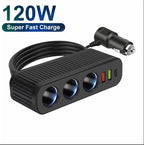 3 in 1 USB Type C Socket 120W Car Cigarette Lighter Splitter 12V 24V