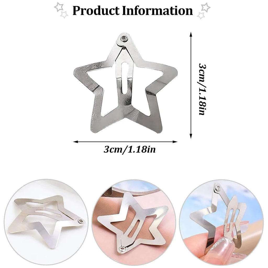 10/25/50/100/200pcs Y2K Silver Star Hair Clips for Girls Metal Snap